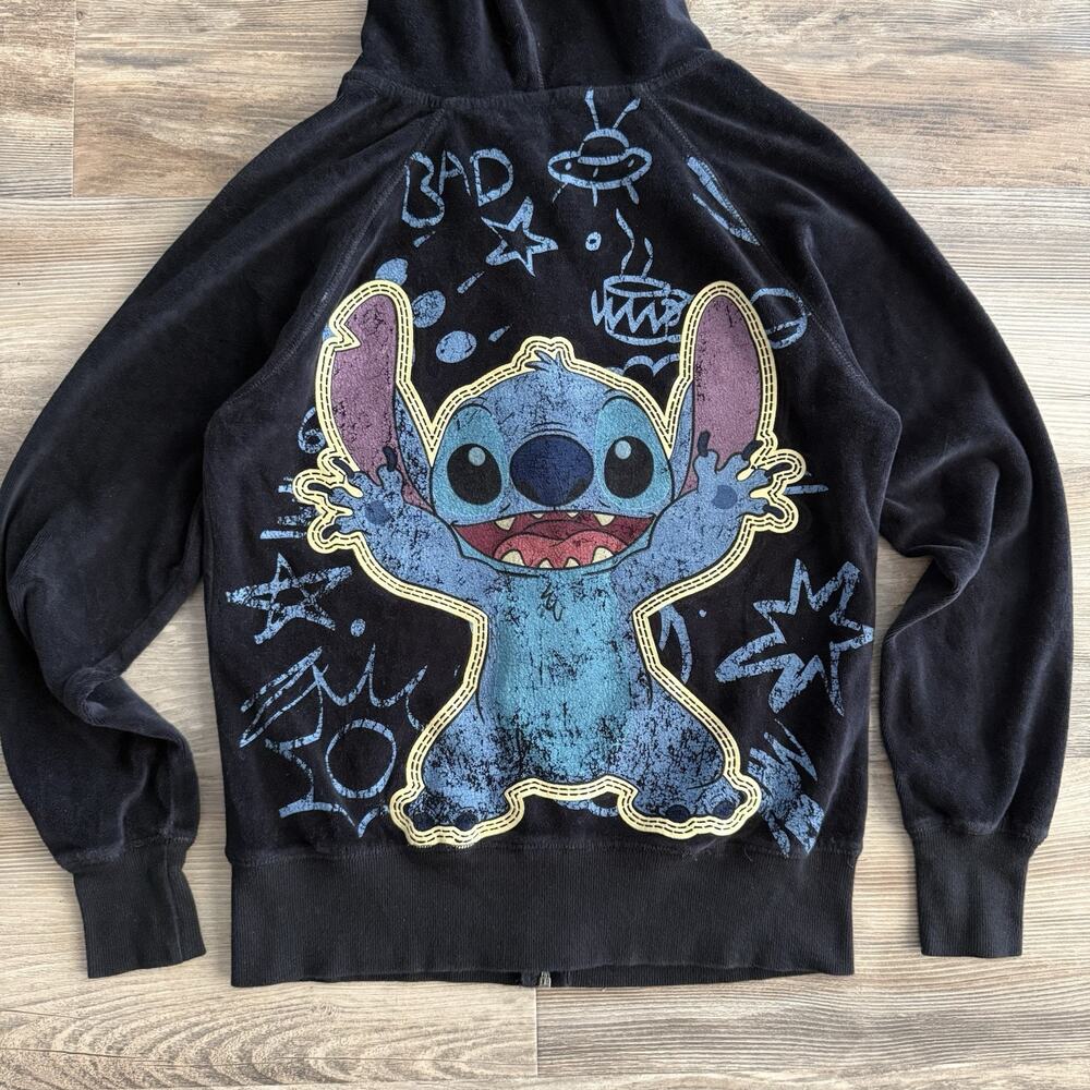 Disney Parks Black Stitch Velour Zip Hoodie Women’s Small Graphic Back